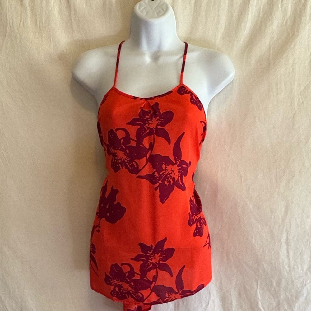 E-135 Banana Republic Orange & Red Floral Racer Back Sleeveless Blouse Size XS